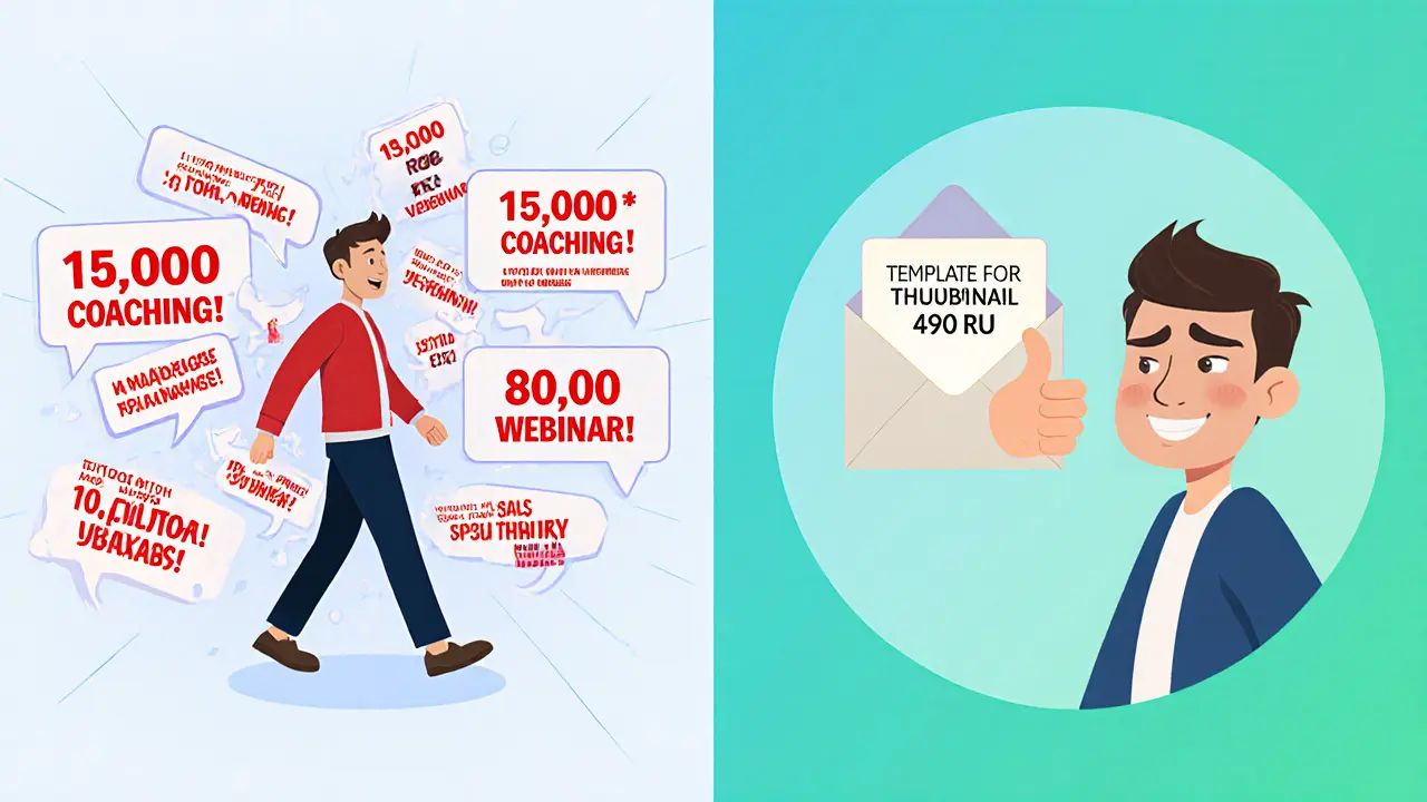 Слева — клиент уходит от агрессивных предложений, справа — он получает мягкое, полезное предложение в конверте.