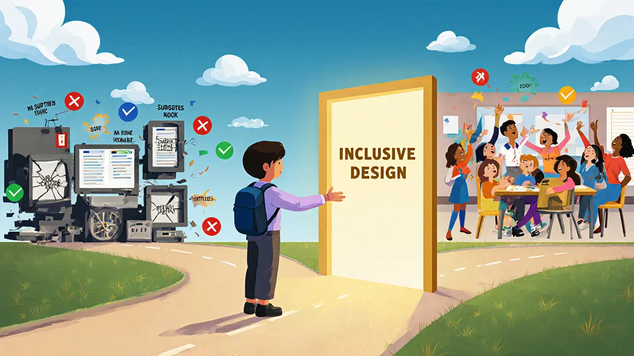 Студент выбирает между заблокированным путем и доступным путем к обучению, где все могут учиться вместе.