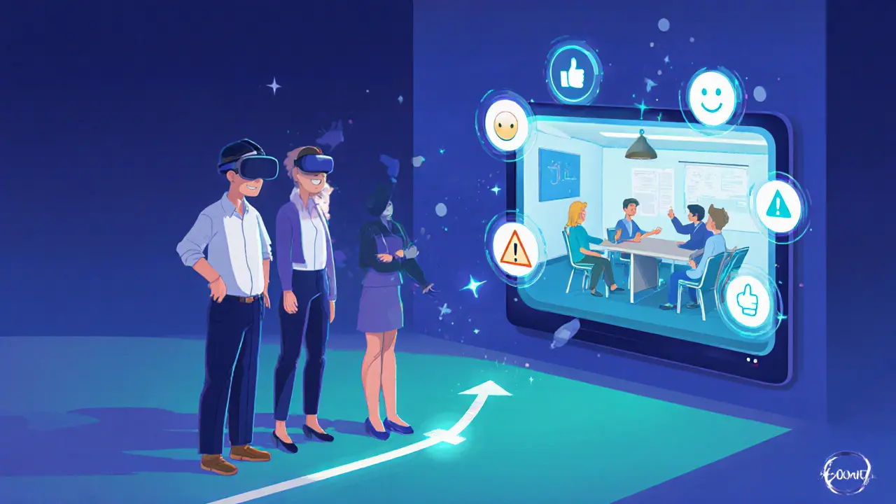 Наставник и резервист тренируются в VR-симуляции ведения вебинара с обратной связью.