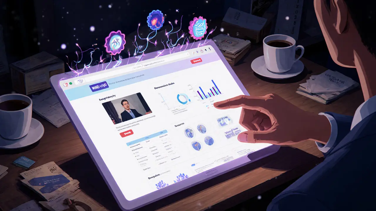 На планшете отображается живой медиа-кит с реальными метриками, рука нажимает &#039;Отправить&#039;, на заднем плане — беспорядочный стол.