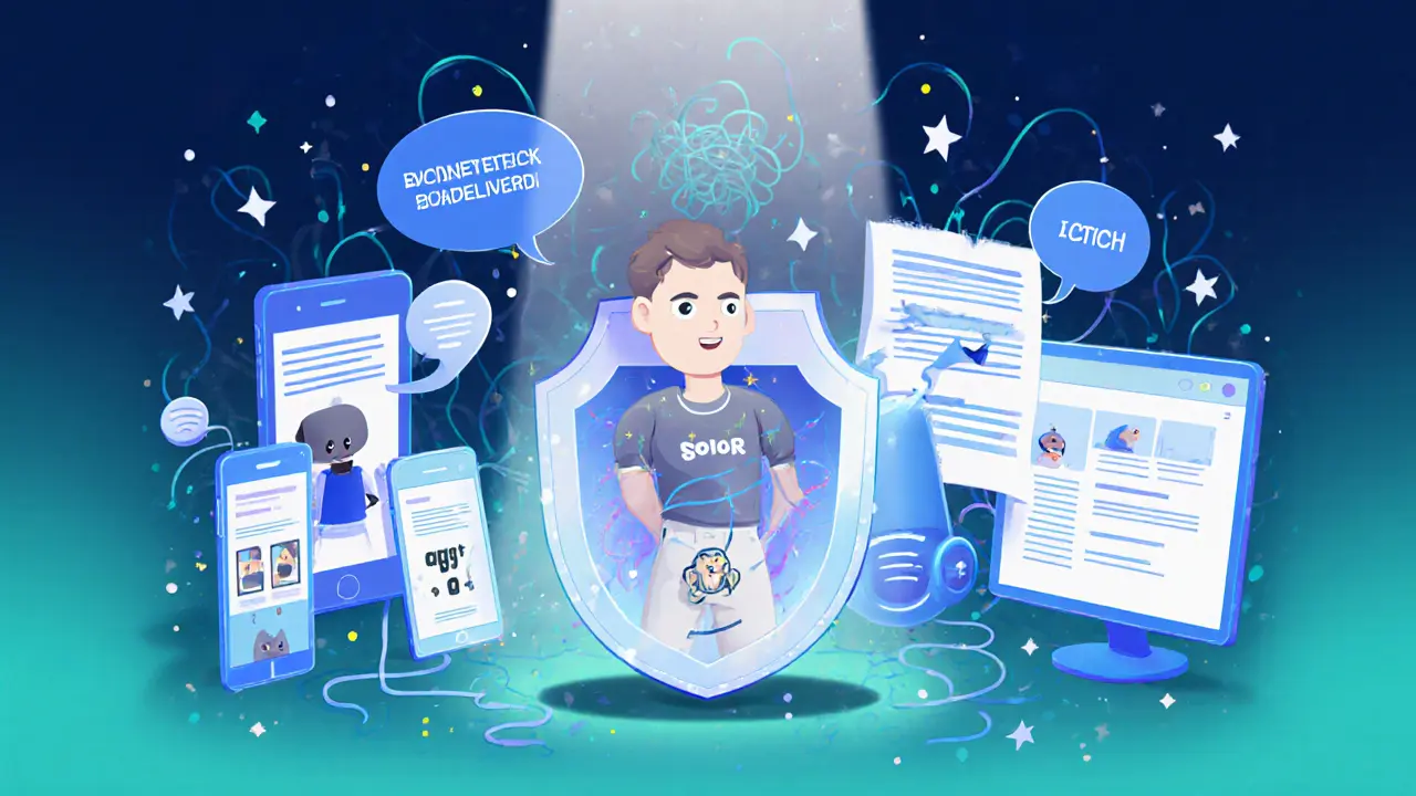 Один и тот же бренд-персонаж появляется на разных экранах с единым стилем, а хаос пытается проникнуть, но блокируется руководством.