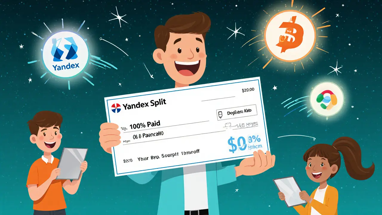 Продавец получает оплату через сервис рассрочки, вокруг него — три популярных платёжных сервиса.