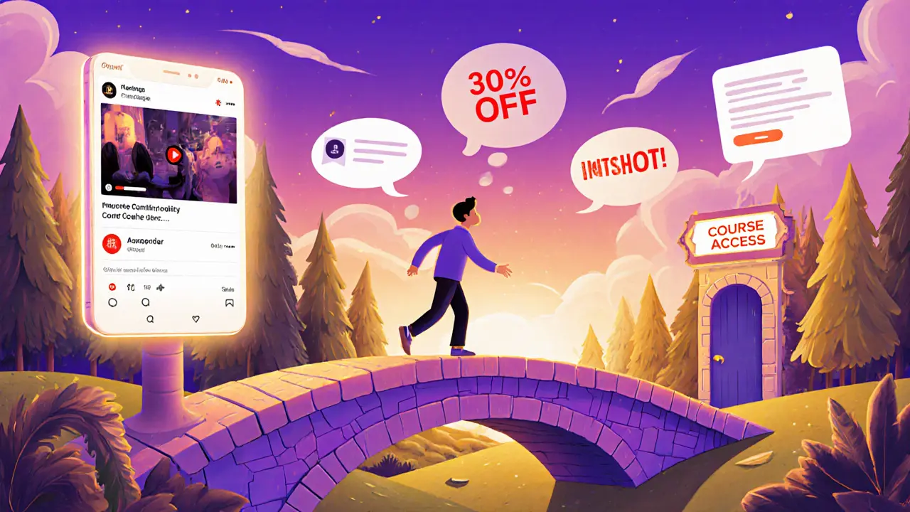 Путешествие клиента по волшебной воронке продаж: от рекламы до доступа к курсу через автоматизированные шаги.