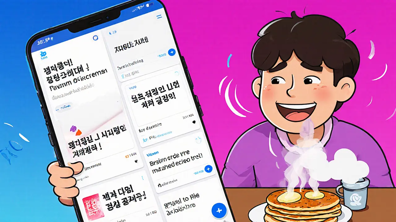 Студент листает рекламу слева, смеётся над видео учителя с блинами справа.