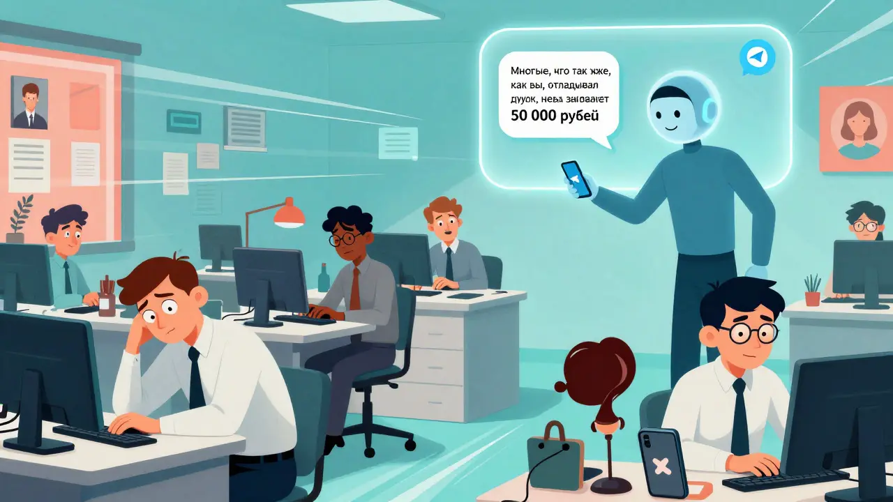 Контраст: уставшие менеджеры против умного бота, отправляющего персонализированные сообщения в мессенджерах.