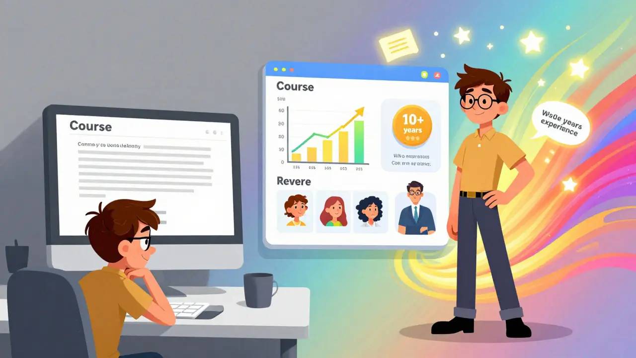 Сравнение: скучная карточка курса слева и яркая, с результатами — справа, подчёркивающая доверие.