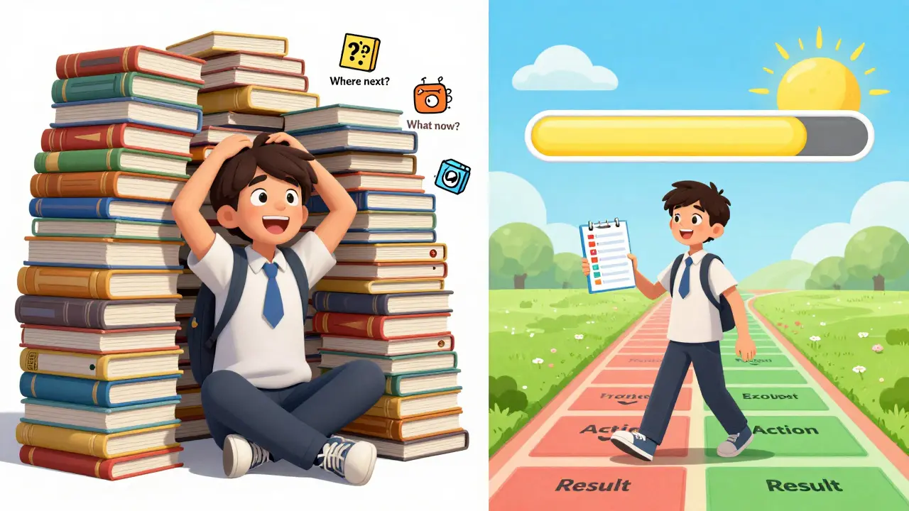 До и после: перегруженный курс слева, простой и понятный путь обучения справа.