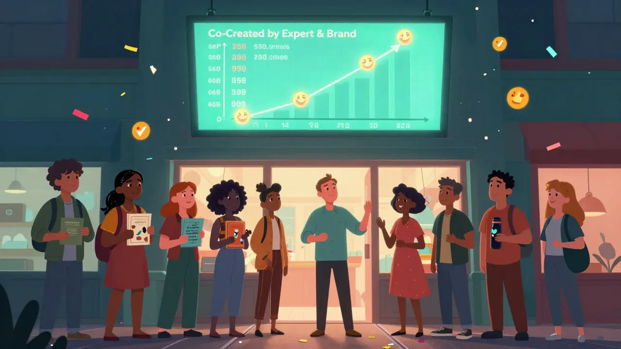 Люди стоят в очереди за ограниченной коллаборацией, эксперт встречает их у входа.