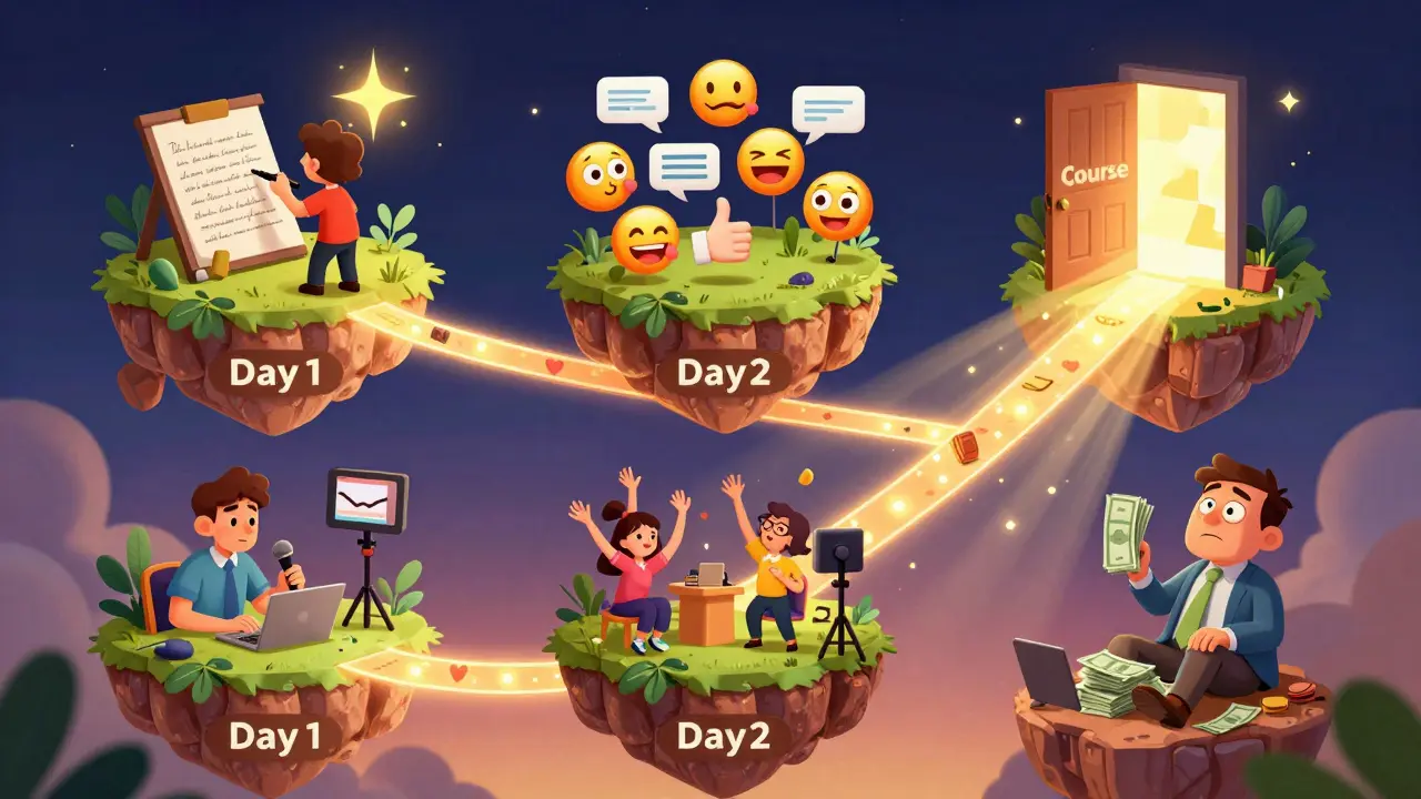 Пятидневный марафон как волшебное путешествие с участниками, чатом и открывающейся дверью к курсу.