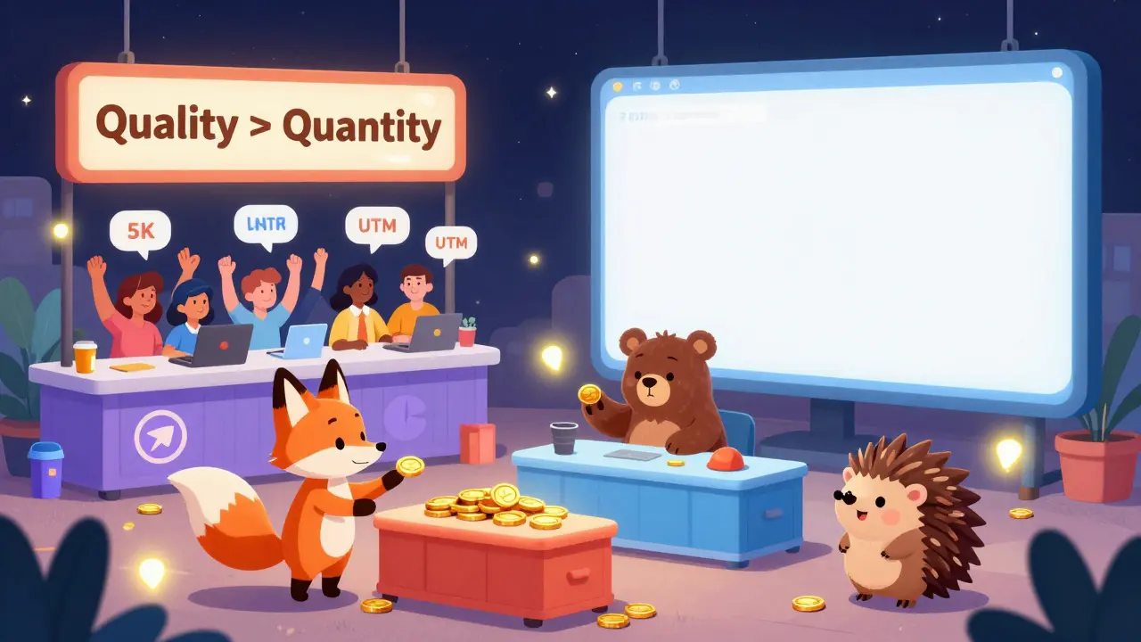 Animal mascots of Telegram channels negotiating advertising deals in a digital marketplace.