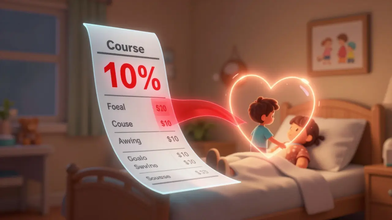 Цифровой чек с частью денег, переходящей в помощь больному ребёнку.