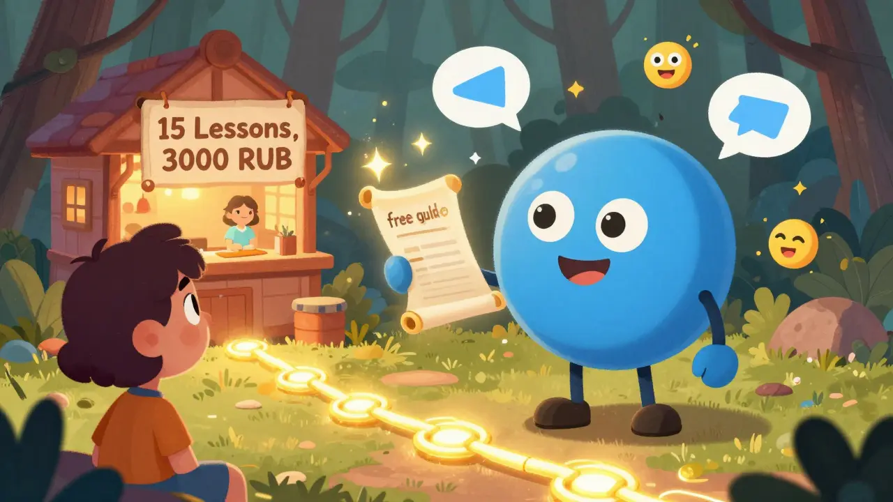 Friendly bot handing a magical guide to a user, leading to a small online shop.