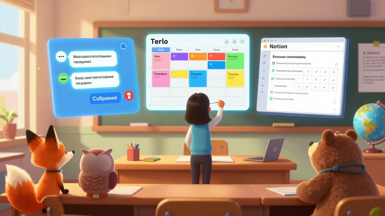Инструменты совместной работы команды школы: Notion, Slack, Trello