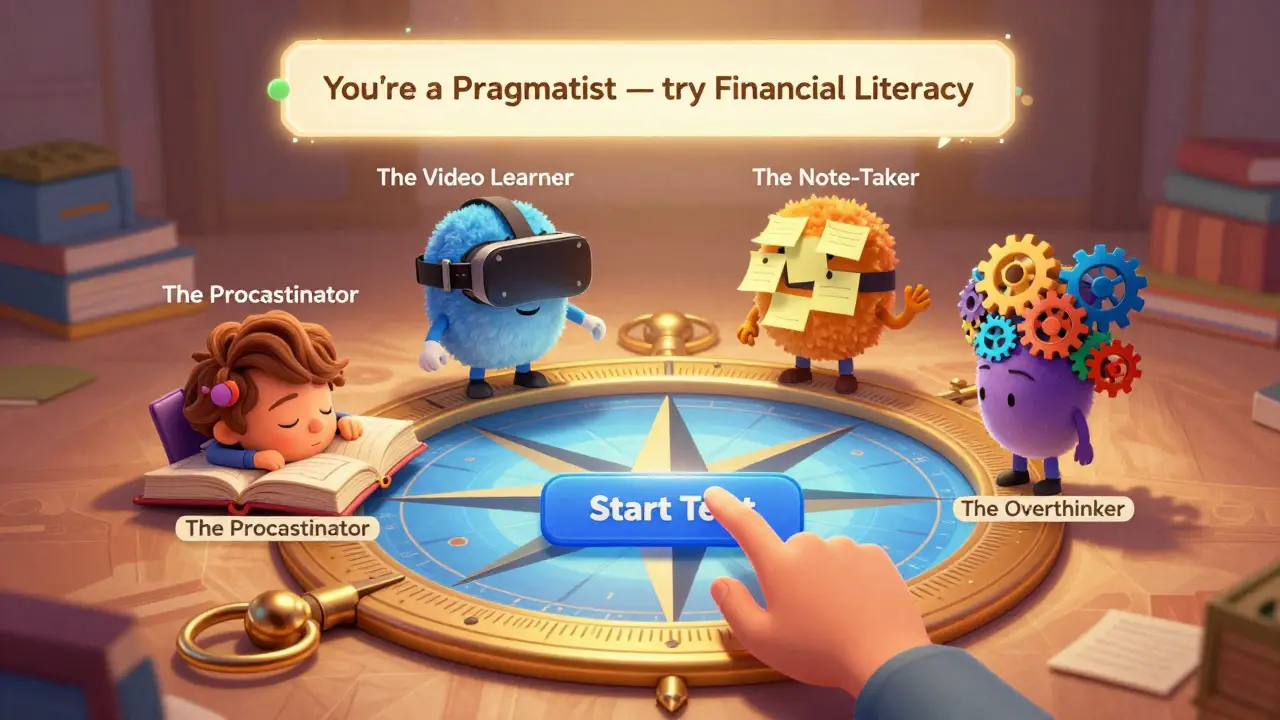 Волшебный тест-компас с четырьмя типами учеников и персонализированным результатом в стиле DreamWorks.