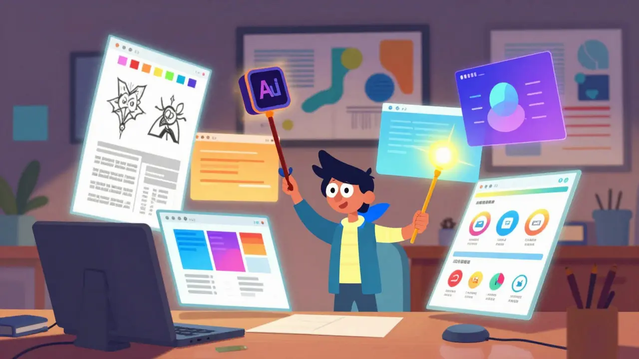 Дизайнер создает материалы для инфобизнеса с логотипами и схемами