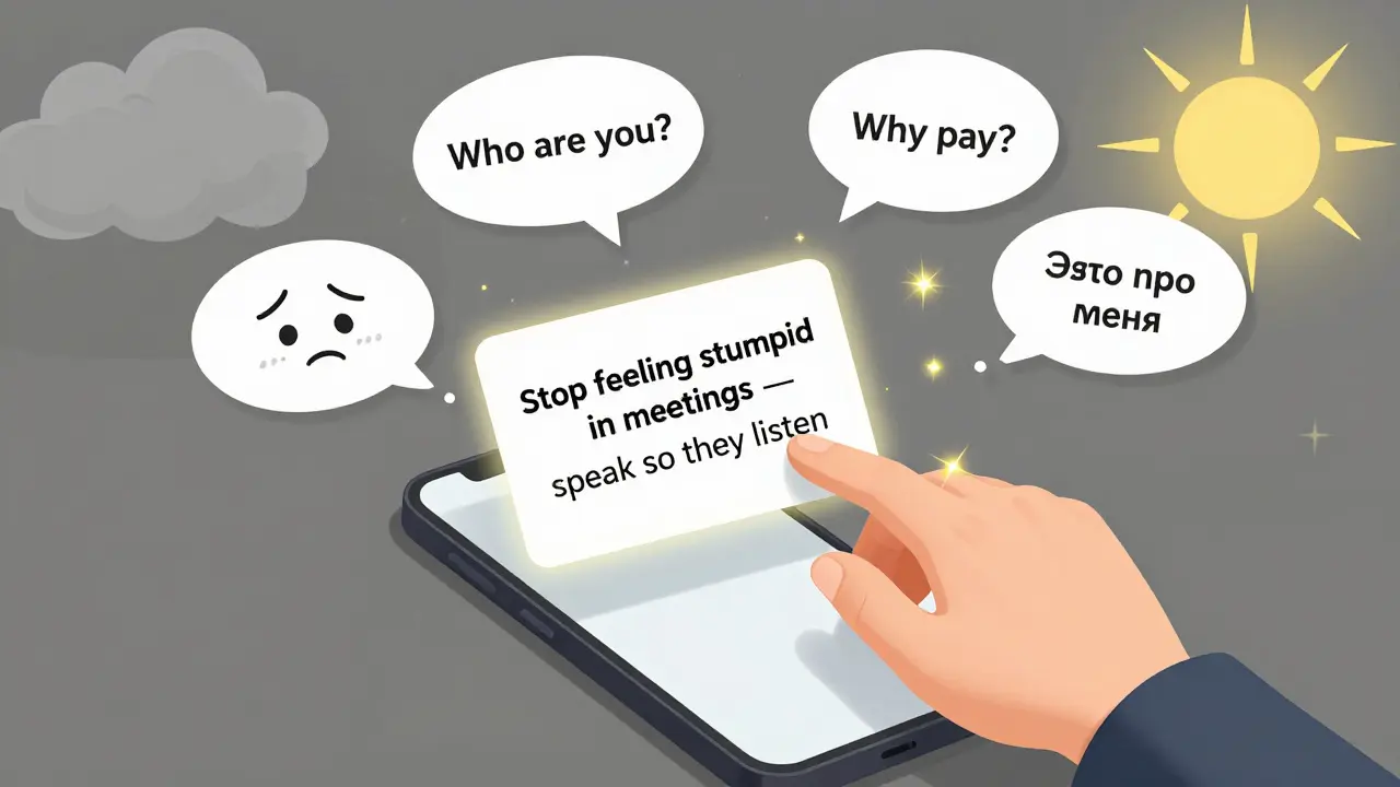 Клиент тянется к офферу, который говорит: 'Перестань чувствовать себя глупо на встречах'.