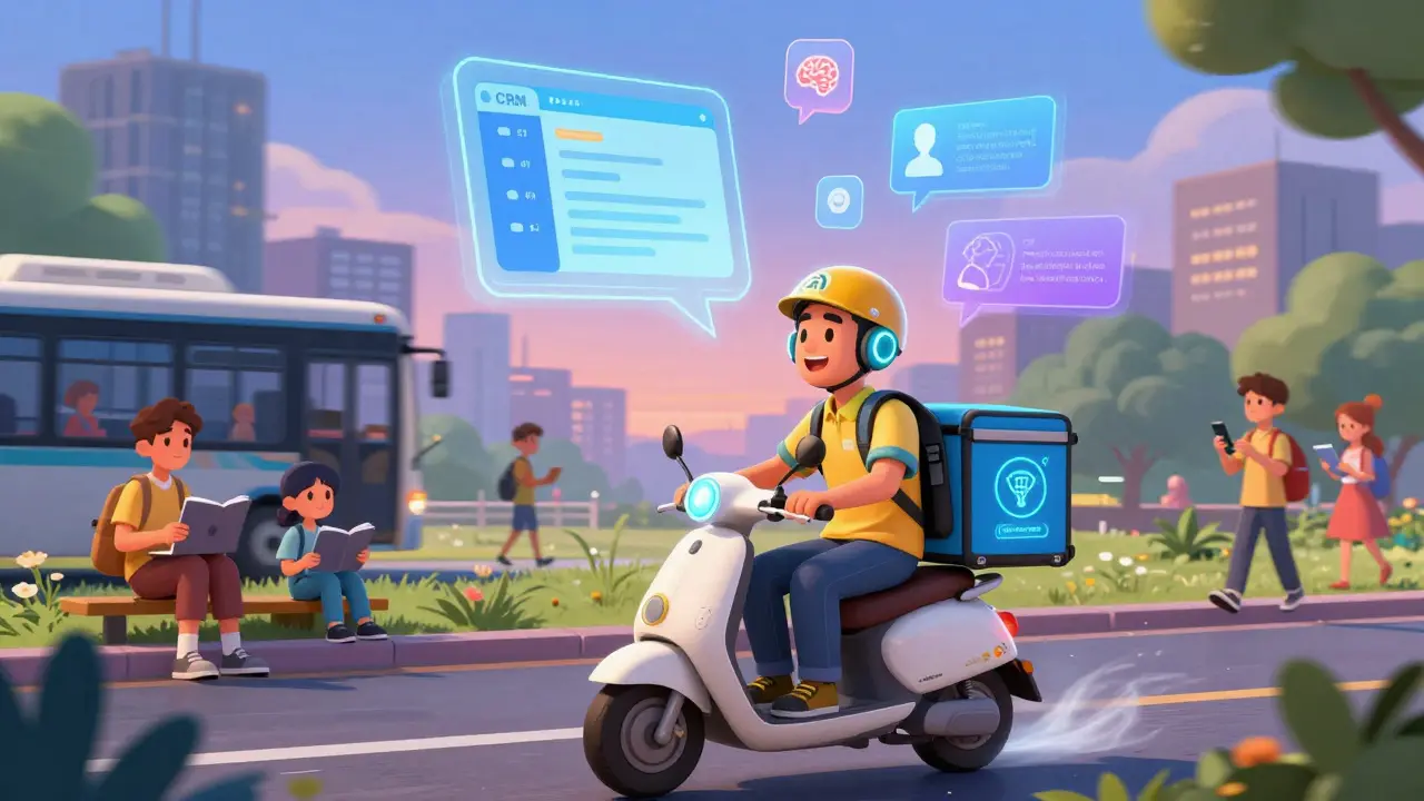 Курьер учится на ходу с помощью аудио и AR-подсказок в городе будущего.