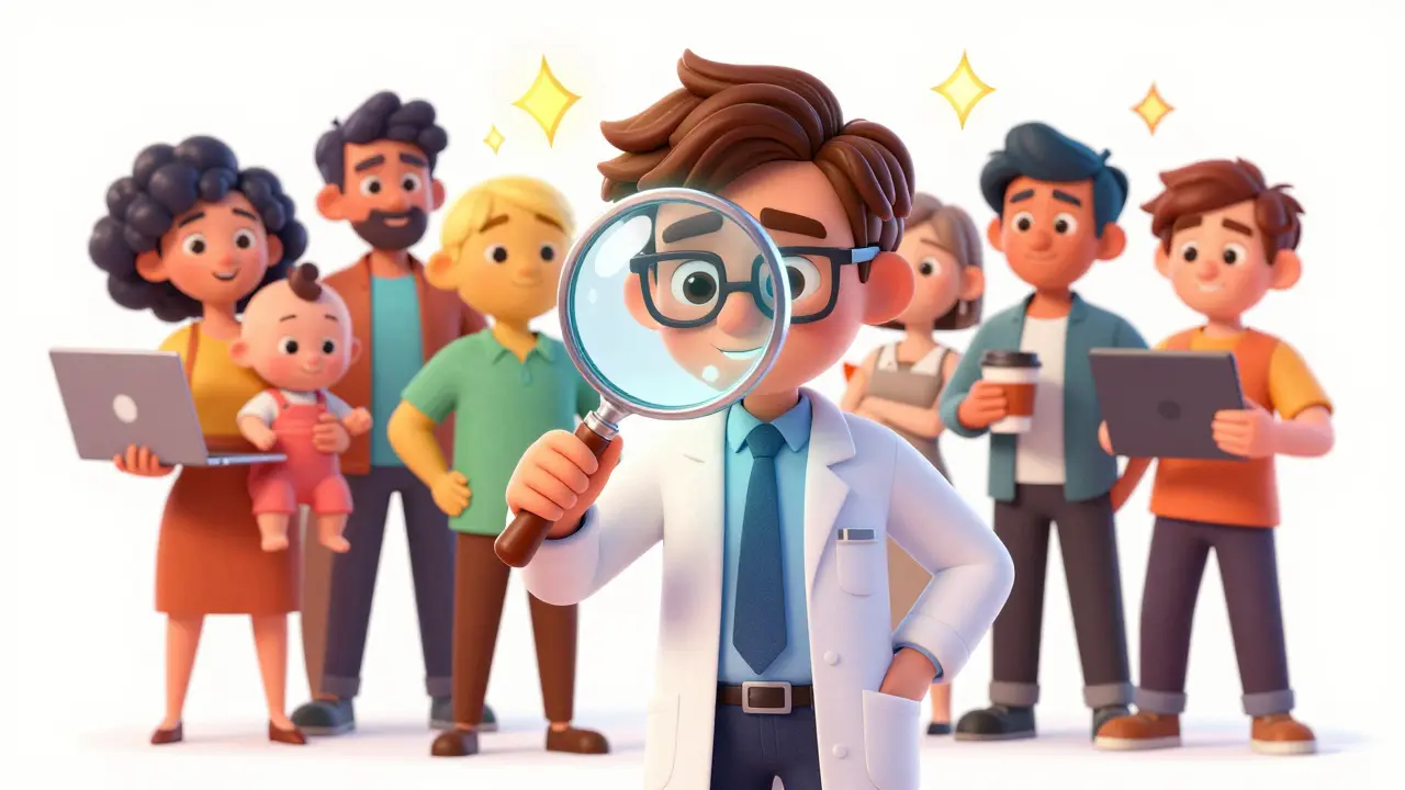 Эксперт анализирует разные сегменты аудитории через светящую лупу