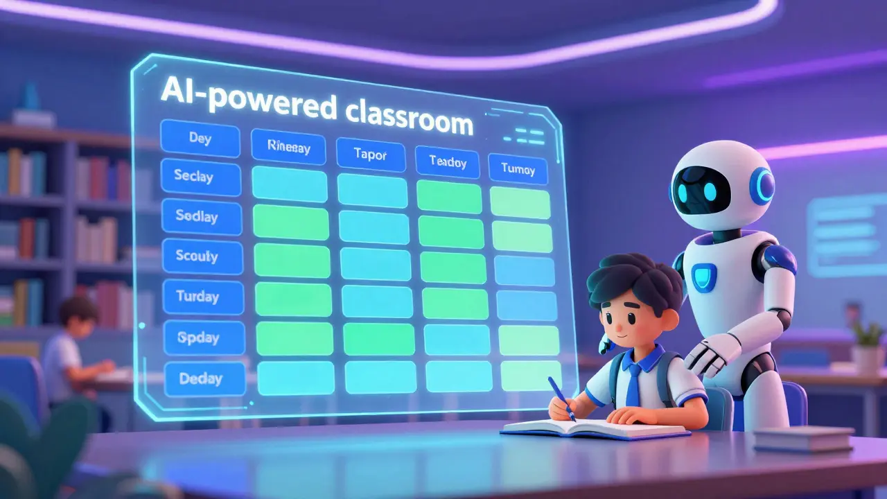 Футуристическое голографическое расписание уроков с AI-помощником