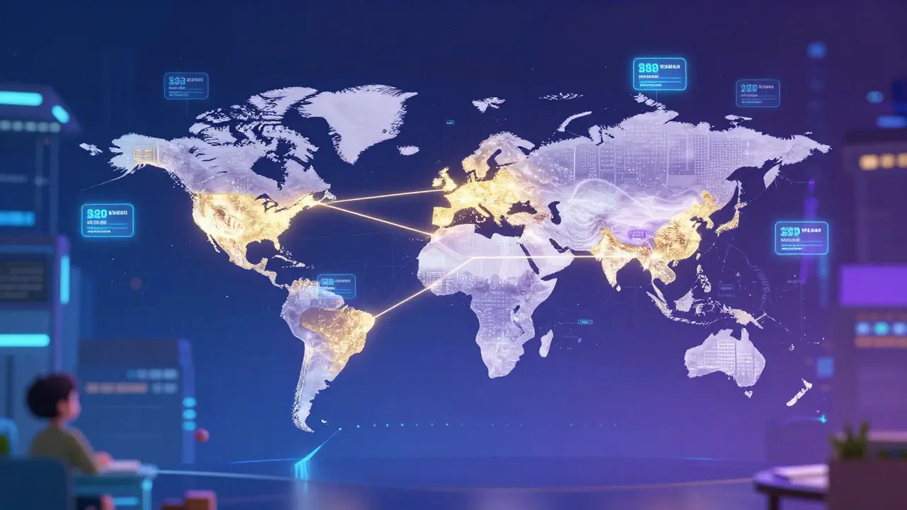 Голографическая карта мира с динамически меняющимися ценами на обучение