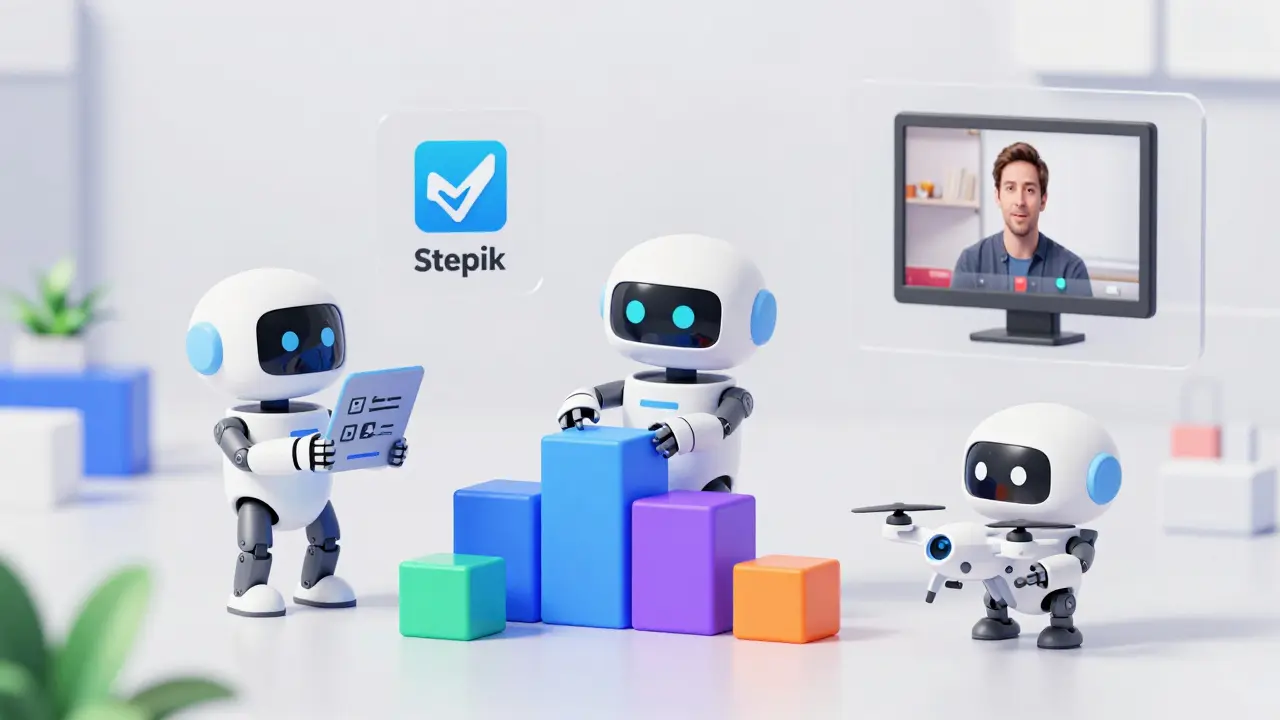 Роботы-помощники символизируют различные бесплатные инструменты для обучения