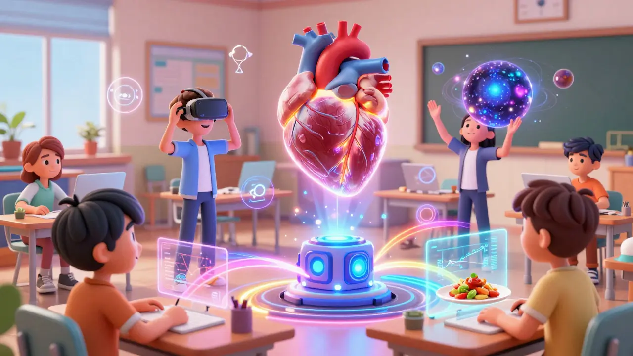 Студенты в футуристическом классе используют VR и голограммы для персонализированного обучения