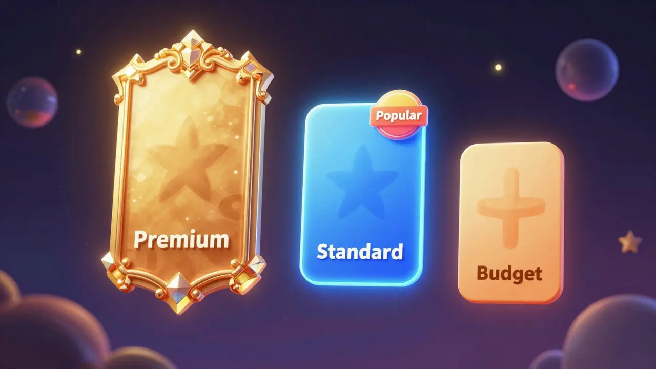 Три тарифных плана на лендинге: премиальный, стандартный и бюджетный варианты