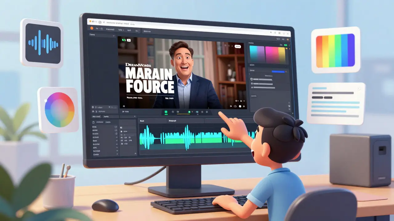 Видеомонтажер создает профессиональную обложку и обрабатывает звук урока