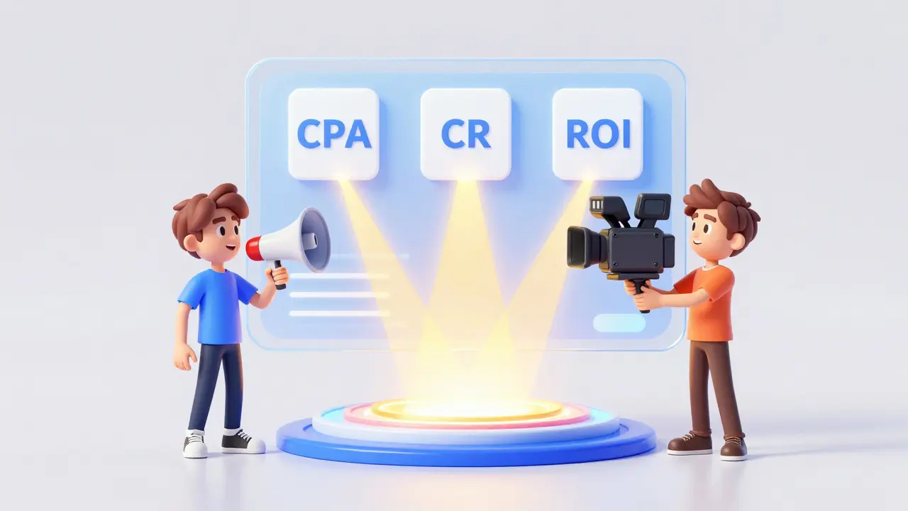 Персонажи рекламных платформ, вебинаров и CRM объединяются вокруг светящегося дашборда аналитики