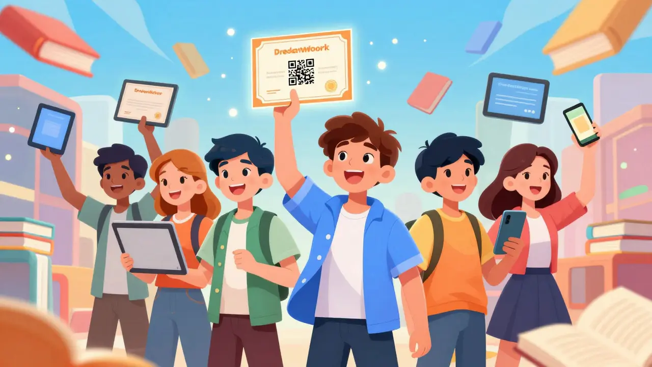 Студенты показывают свои сертификаты с QR-кодами на планшетах